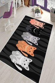 Resim Pelangi Siyah Kedi Desenli Çocuk Yıkanabilir Kaymaz Taban Leke Tutmazbebek Ve Çocuk Odası Halısı, Siyah 180 x 300, 901357132180300 
