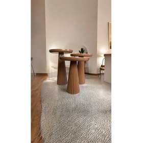 Resim Wood Wooden Ahşap Kahverengi Renk 3lü Set Mantar Yan Sehpa Fiskos Çiçeklik Decorative 