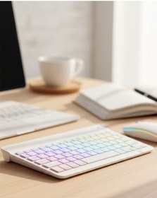 Resim Tek Çoklu Cihaz Uyumlu Kablosuz Klavye Mouse Seti Aydınlatmalı Najmaddin 