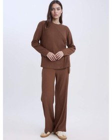 Resim Defacto Bürümcük Pantolon Wide Leg Geniş Bol Paça Esnek Belli C0200AX24AUBN316 Kahve 