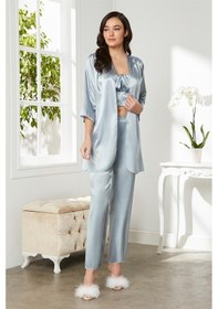 Resim Pierre Cardin 2075 Kadın Saten Sabahlıklı Pijama Takım-mist Mist 