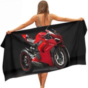 Resim 1 adet Mikrofiber Plaj Havlusu - Kırmızı Motosiklet Tasarımı, Hafif ve Emici, Yoga, Yüzme, Kamp, Fitness ve Seyahat için Mükemmel. Aile, Arkadaşlar veya Sevgililer için Harika Bir Hediye, Plaj 