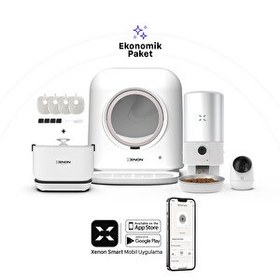 Resim Xenon Smart Akıllı Otomatik Kedi Tuvaleti Çelik Mama Kabı Su Sebili Kamera ve Yedek Filtre 5'li Pet Seti 