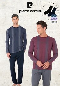 Resim Pierre Cardin Erkek %100 Pamuk Uzun Kol Çizgi Detaylı Lacivert & Bordo İki Adet Pijama Takımı L1.pc.6105.002-lacivert - Bordo-l Çok Renkli 