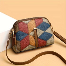 Resim Weidola Kadınlar için Günlük Kullanım İçin Ayarlanabilir Omuz Askılı, Fermuarlı Kapatma, Çok Renkli, Polyester Astar ve Yağlı Kenar Süslemeli Geometrik Mini Çapraz Çanta - Dayanıklı Oiledge Bitiş 