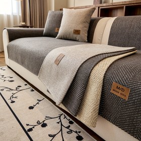Resim 1 adet Modern Chenille Kumaş Kanepe Örtüsü - Dayanıklı, Makinede Yıkanabilir, Evcil Hayvan Dostu, 3 Koltuklu, 4 Koltuklu, Bölümlü Kanepler için Tüm Mevsimler için Kullanım | Hafif Gri Renkli Bej Detaylı | Modern Tarz | Makinede Yıkanabilir Örtü 