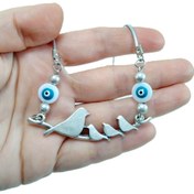 Resim biuti Nazar Boncuğu Dikiz Ayna Süsü, Sedef Boncuklu Metal Kuş Ailesi Araba Süsü 