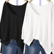 Resim Kadınlar için Rahat Yazlık T-Shirt Seti - Siyah ve Beyaz V-Yaka, Kısa Sırt, Uzun Ön, Bol Kesim, Yüksek Esneklikli Kumaş, Kısa Kollu Üstler ile Kotlar, Rahat Kıyafetler|Vneck T-shirt|Esnek Kumaş 