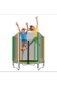Resim Hepitop 140 Cm Ev Ve Bahçe Tipi File Korumalı Büyük Boy Fileli Çocuk Oyun Alanı Trambolini - Yeşil-Sarı 