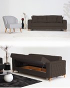 Resim Velura Home & Living Nola Koltuk Takımı 3+1 & Bazalı Yataklı Koltuk & Kanepe - Keten 