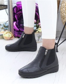 Resim Capella 3205 Siyah Hakiki Deri Çift Fermuarlı Anatomik Kadın Bot Siyah 