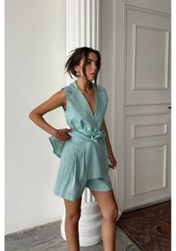 Resim Moderie Butik Keten Yelek - Şort Takım - Mint Mint 