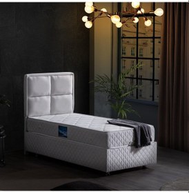 Resim Setaymobilya Baza, Grand Tek Kişilik Beyaz Baza + Başlık+ Orthosoft Yatak 