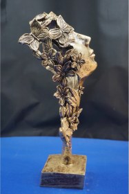Resim Dekoratif Çiçekli Kadın Heykel Biblo Ev Dekor & Hediyelik Aksesuar 32 Cm Altın 