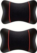 Resim Chuangyinshop 2'li Paket Universal Araç Başlık Yastığı Siyah Kırmızı Suni Deri Örgü Boyun Destek Minderi 