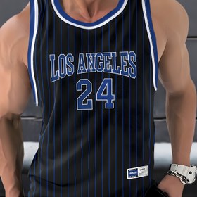 Resim Erkekler için Los Angeles 24 Basketbol Forması Tank Top - Kırmızı & Siyah Çizgili Kolsuz Atletik Gömlek, Cesur Harfli, Nefes Alabilir Yazlık Antrenman Üstü Spor Salonu, Koşu, Dış Mekan Sporları ve Günlük Sokak Giyimi, Basketbol Gömleği, Spor Estetiği, Dayanıklı Spor Giyim, Koşu Ekipmanı, Sokak Modası, Yüksek Kalite Baskı, Performans Giysisi, Spor Salonu Kullanıcıları 
