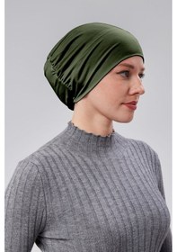 Resim Sonbaharmoda Kadın Tesettür Hazır Pratik Geçmeli Bone Lastikli Kaymaz Haki Haki 