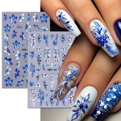 Resim 2 Set Bahar ve Yaz Mavi ve Beyaz Lili Sarmalı Sticker Tırnak Sanatı - Kendinden yapışkanlı, tekrar kullanılabilir Polietilen Tereftalat Tasarımı Kadınlar ve Kızlar için, DIY Kabartmalı Çiçek Süslemeleri, Tırnak Sanatı Aksesuarları | Çiçekli Tırnak Sanatı | Kendinden yapışkanlı Stickerlar 