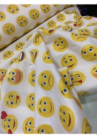 Resim Duck Keten Kumaşı Emoji Desen Leke Tutmaz Ev Tekstili Döşemelik 
