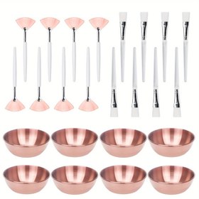 Resim 12 adet Estetician Malzemeleri Yüz Masajı Seti - Yüz Maskesi Uygulayıcı Fırçalar, 8 Rose Altın Yüz Küpeleri, 8 Fan Mask Fırçaları, 8 Düz Fırçalar, DIY Cilt Bakımı ve Yüz Masajları için Estetician Malzemeleri 