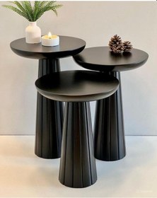 Resim Wood Wooden Siyah Ahşap 3 Lü Set Fitilli Mantar Yan Sehpa Modern Siyah Renk Fiskos Siyah 