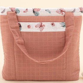 Resim Bebek Bakım Çantası - Gül Kurusu Muslin - Kelebekler 