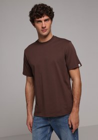 Resim Comfort Fit Yuvarlak Yaka Düz Erkek Kahverengi Kısa Kol Tişört Colin's