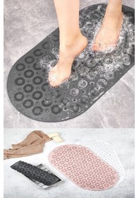 Resim Masajlı Vantuzlu Banyo & Duş Kaydırmazı Paspası Gri 69 x 37 CM Gri 