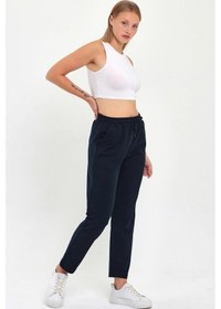Resim Kadın Lacivert Regular Fit Düz Paça Beli Lastikli Bağcıklı Eşofman Altı Lacivert 