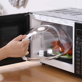 Resim Mikrodalga Sıçrama Kapağı | Yüksek Sıcaklığa Dayanıklı Gıda Sınıfı Plastik | Saplı Şeffaf Kubbe | Güvenli Pişirme ve Kolay Temizlik için Isıya Dayanıklı Havalandırma Tasarımı | Ev & Restoran Kullanımı İçin İdeal, Mikrodalga Yiyecek Kapağı 
