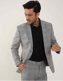 Resim Dufy Gri Erkek Slim Fit Ekose Desenli Mono Yaka Takım Elbise - 95012-gri Gri 