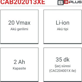 Resim Crown Akü 20V 2.0 Ah CAB202013XE | Yedek Batarya 20 Volt 2.0 Ah Li-Ion Yedek Akü 