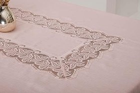 Resim Finezza Beril Lüx Dantelli Keten Kumaş Pudra Masa Örtüsü 160x230 cm - 1124 