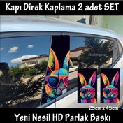 Resim Gözlüklü Artist Tavşan Folyo Folyo - 2kapı İçin 2adet Sticker Kaplama - Tuning Modifiye 