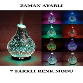 Resim 7 Renk Led Işıklı Aromaterapi Difüzörü Otomatik Kapanmalı Zaman Ayarlı Koku Verici Gece Lambası Pembe 