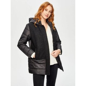 Resim Faik Sönmez Bürümcük Garnili Kapüşonlu Kapitone Kadın Kaban 69434 (U69434) 