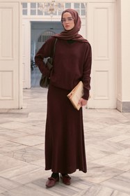 Resim carell Fitilli Triko Etekli Takım Mürdüm 