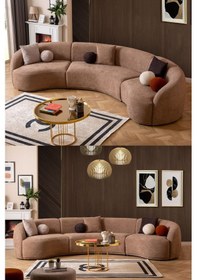 Resim Elips Köşe Koltuk Takımı Kahve Kahverengi 