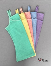 Resim Alya Underwear Kız Çocuk - Garson İp Askılı %100 Pamuklu Atlet Kalpli Jakarlı Kumaş 5'li Paket Çok Renkli P15 