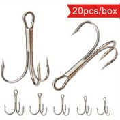 Resim 20'lik Üçlü Çapa Kancası, Gümüş Çelik, Tuzlu Su ve Tatlı Su Balıkçılığı Üçlü Kancaları 