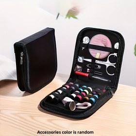 Resim 1 Adet Mini Tuval Dikiş Seti - Tüm Sezonlar İçin Siyah Seyahat Dikiş Seti, İplikler, İğneler, Makaslar ve Aksesuarlar - Hızlı Tamirler, DIY Projeler ve Tatiller İçin Hediye için Taşınabilir 