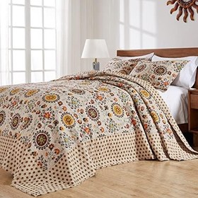 Resim Greenland Home Andorra%100 Pamuk Geleneksel Yatak Örtüsü Seti - Jumbo Boy Ters Çevrilebilir Yorgan Seti, 3 Parça King/Cal King 
