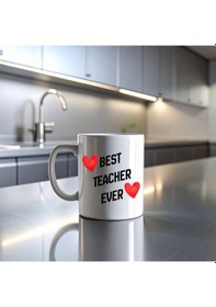 Resim Best Teacher Ever Baskılı Kupa Model 202 Seramik Kahve Kupası Öğretmen Hediyesi Özel Tasarım Bardak Beyaz 