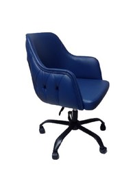 Resim Kapitone Desenli Büro Sandalyesi Mavi Renk Suni Deri 