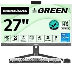 Resim Green GT27 Intel Core i5 12400 İşlemci 8GB DDR4 Ram 512Gb M2 Ssd 27" Fhd Freedos Siyah All In One Bilgisayar 