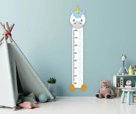 Resim Sevimli Unicorn Boy Ölçer Çocuk Odası Duvar Sticker - 23x112 cm / Renkli / Boy Ölçer 