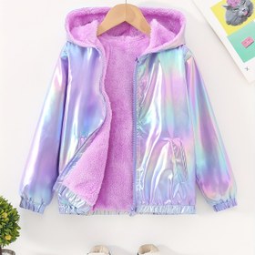 Resim Kız Çocuk Parıltılı Kapüşonlu, Tam Fermuarlı Ceket - Kışlık Sıcaklık, Rüzgar Geçirmez & Soğuğa Dayanıklı, Tam Fermuarlı Ön Kapanış, Fermuarlı Cepler - Pembe & Mor Gradyan, Makinede Yıkanabilir Dış Giyim (Günlükten Formale Etkinliklere) - Tüm Mevsim, kız çocuk mont, kız çocuk giyim, kız çocuk ceket, mont ceket, kız çocuk kaban, çocuk mont 