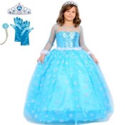 Resim Prenses Elsa Kostümü Uzun Kollu Elsa 1-12yaş Taç-saç-asa-eldiven Mavi 