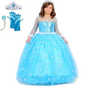 Resim Prenses Elsa Kostümü Uzun Kollu Elsa 1-12yaş Taç-saç-asa-eldiven Mavi 
