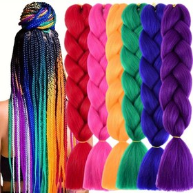 Resim Kadınlar için 6 Paket Yaki Örgüler, 60.96cm Jumbo Sentetik Saç Ekleri, Yüksek Sıcaklık Elyafı, Renkli DIY Şekillendirme, Cosplay ve Parti Aksesuarları, İdeal Noel ve Yeni Yıl Hediyesi 